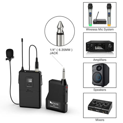 Fifine 20-Channel UHF Wireless Lavalier Lapel Microphone System with Bodypack Transmitter, Mini  Lapel Mic & Portable Receiver