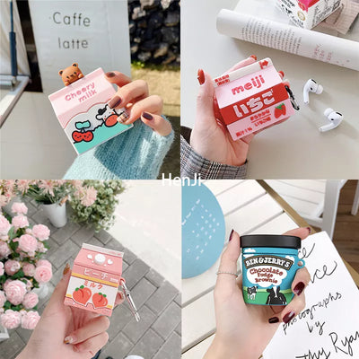 3D Earphone Cases For AirPods 1/2/3rd Case Cute Bottle Strawberry Milk For Airpods pro Protect Cover For Earpods Earbuds Case