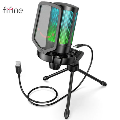 FIFINE USB Gaming Microphone,Condenser MIC with RGB,for PC PS4 PS5 MAC,Suit for Podcasters/Gamers/Influencers/Home studio