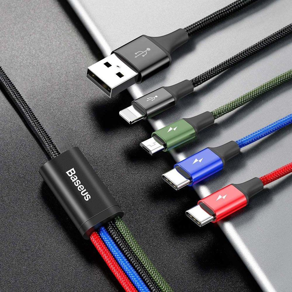 Cavo Baseus USB 4in1 Lightning / 2x USB tipo C / cavo micro USB con treccia di nylon 3.5A 1.2m nero (CA1T4-B01)