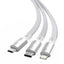 3in1 Retractable Data Cable - USB to Type C, Lightning, Micro-USB 3.5A, 1.2m - WHITE 