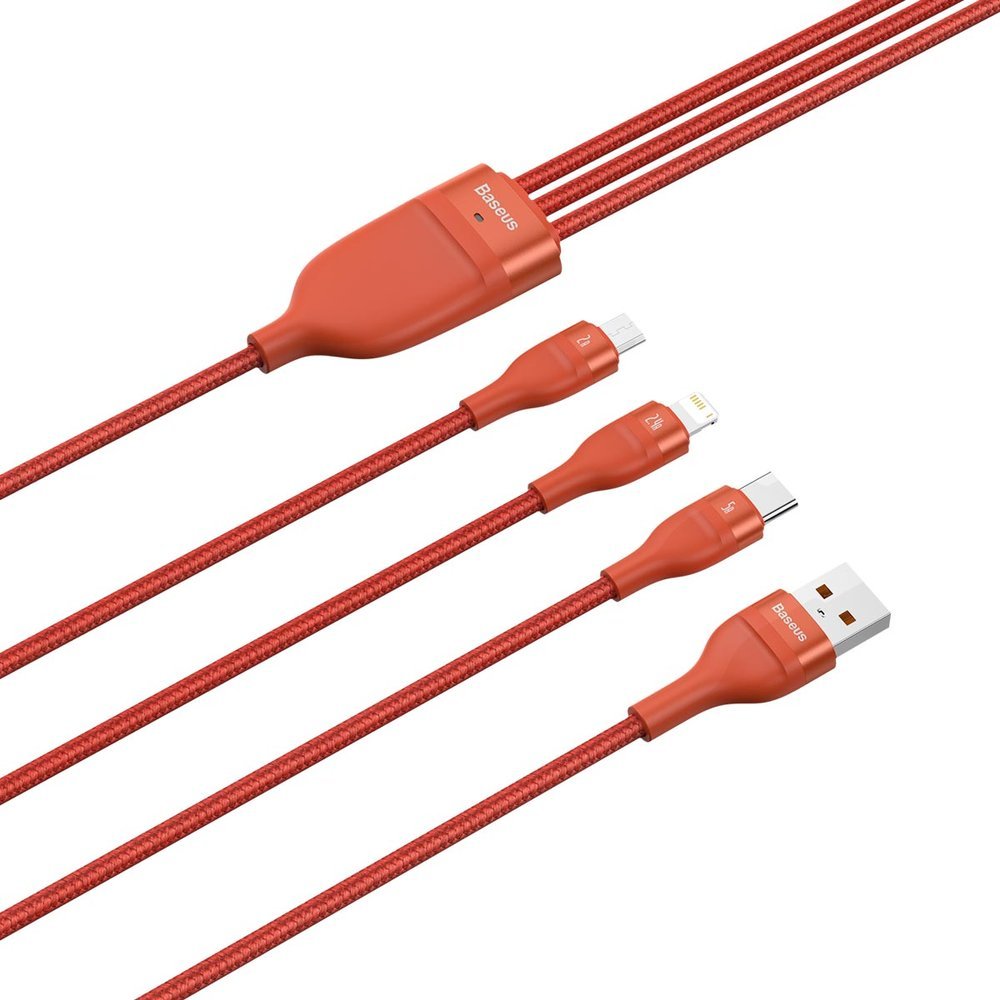 Flash Series 3in1 Data Cable - USB to Type C, Lightning, Micro-USB 66W, 1.2m - ORANGE 