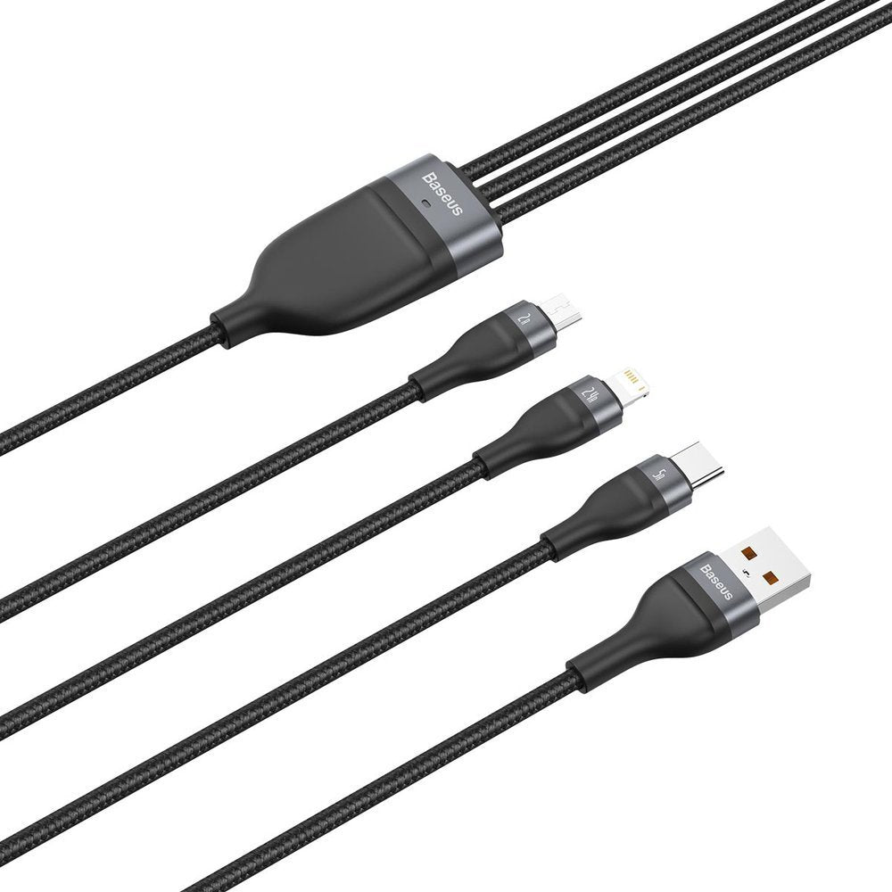 Baseus Cavo 3in1 USB cable Baseus Flash Series, USB-C + micro USB + Lightning, 40W, 5A, 1.2m (black) (6953156229822)