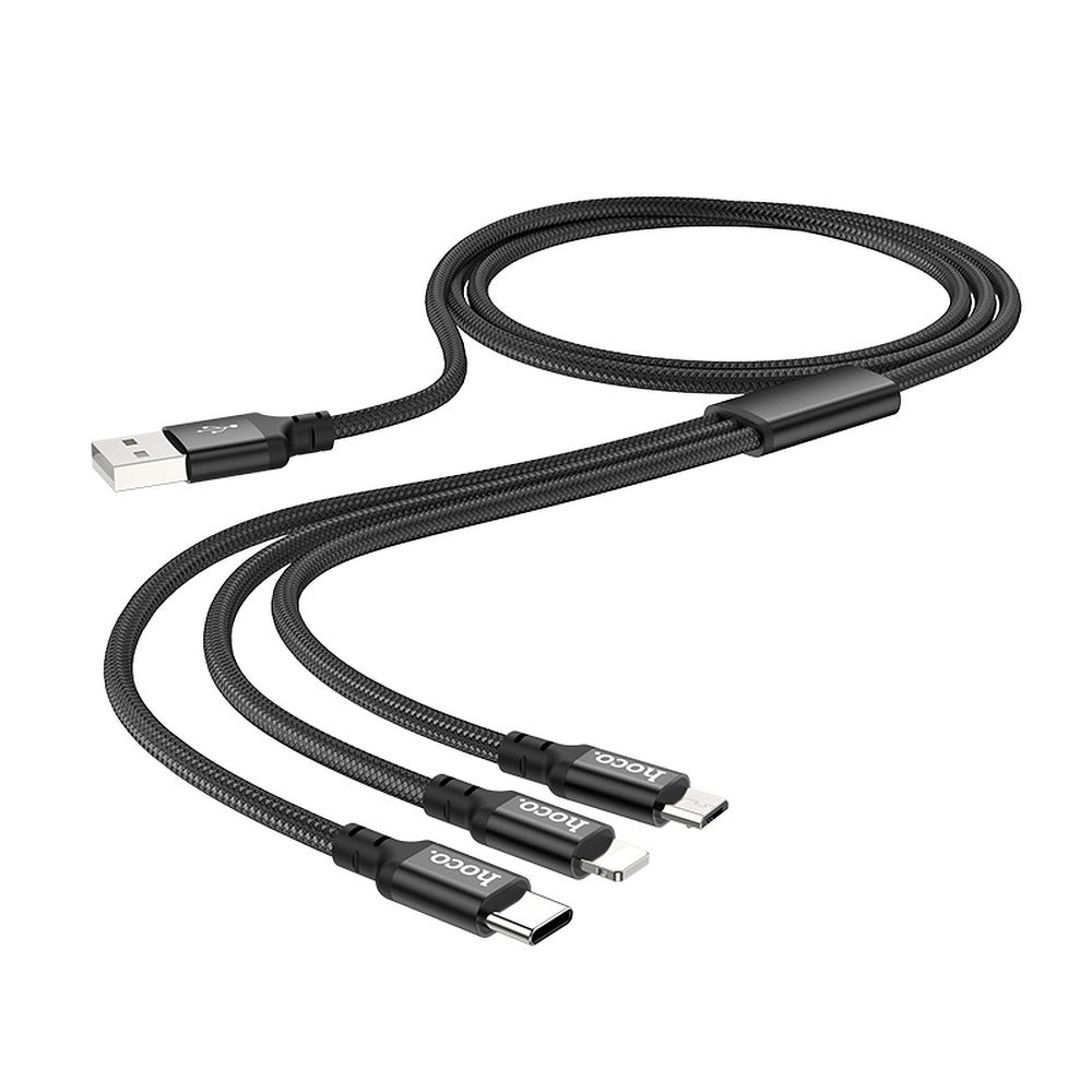 Times Data Cable - USB-A to USB Type-C, Micro-USB, Lightning, 2A, 1.0m - BLACK