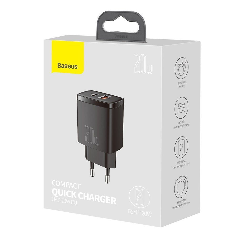 Baseus Caricabatterie rapido compatto USB / USB tipo C 20W 3A Power Delivery Quick Charge 3.0 nero (CCXJ-B01)