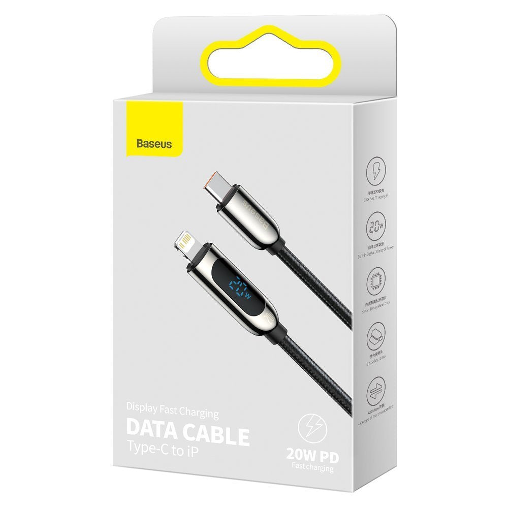 Display data cable - Type C to Lightning, fast charging, 20W, 2m - BLACK