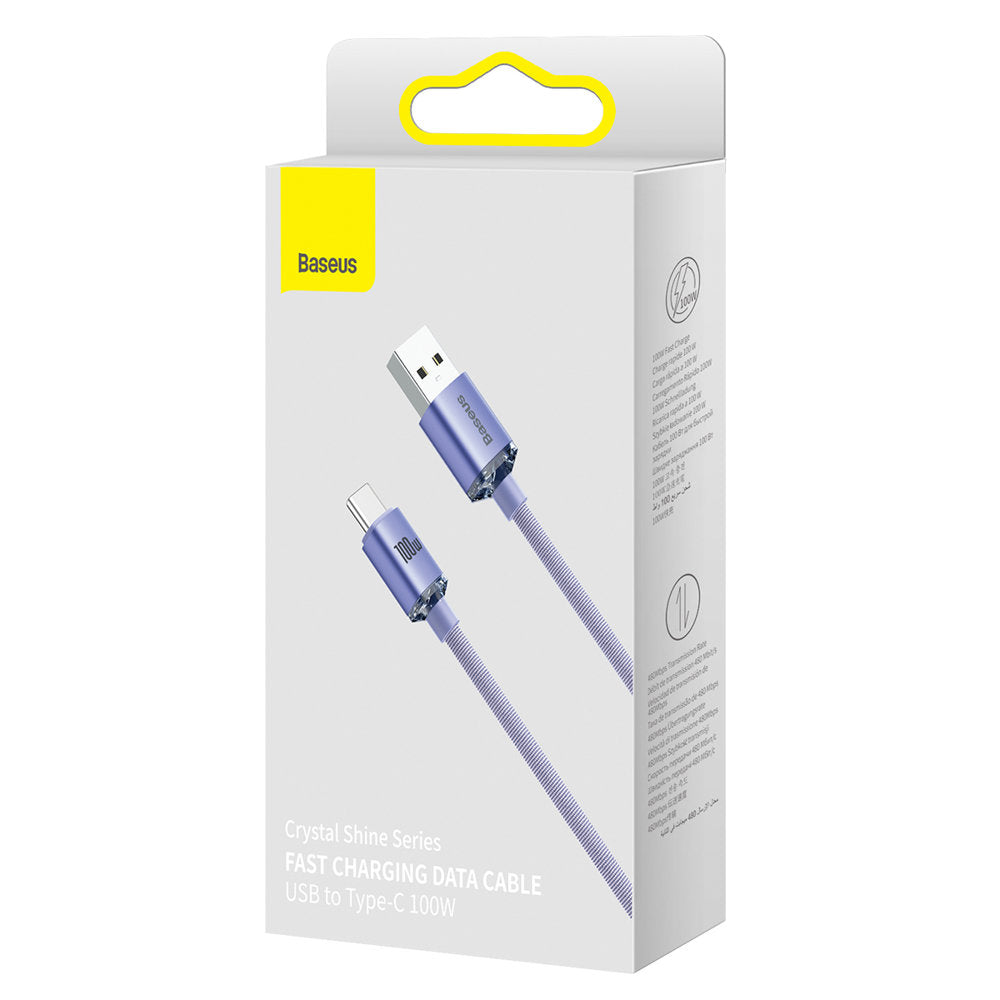 Crystal Shine Data Cable - USB to Type-C, 100W, 1.2m - PURPLE