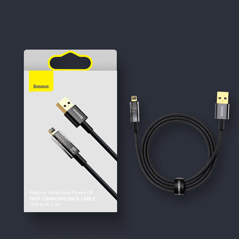 Explorer Auto-Off Data Cable (CATS000501) - USB to Lightning, 2.4A, 2m - BLACK 