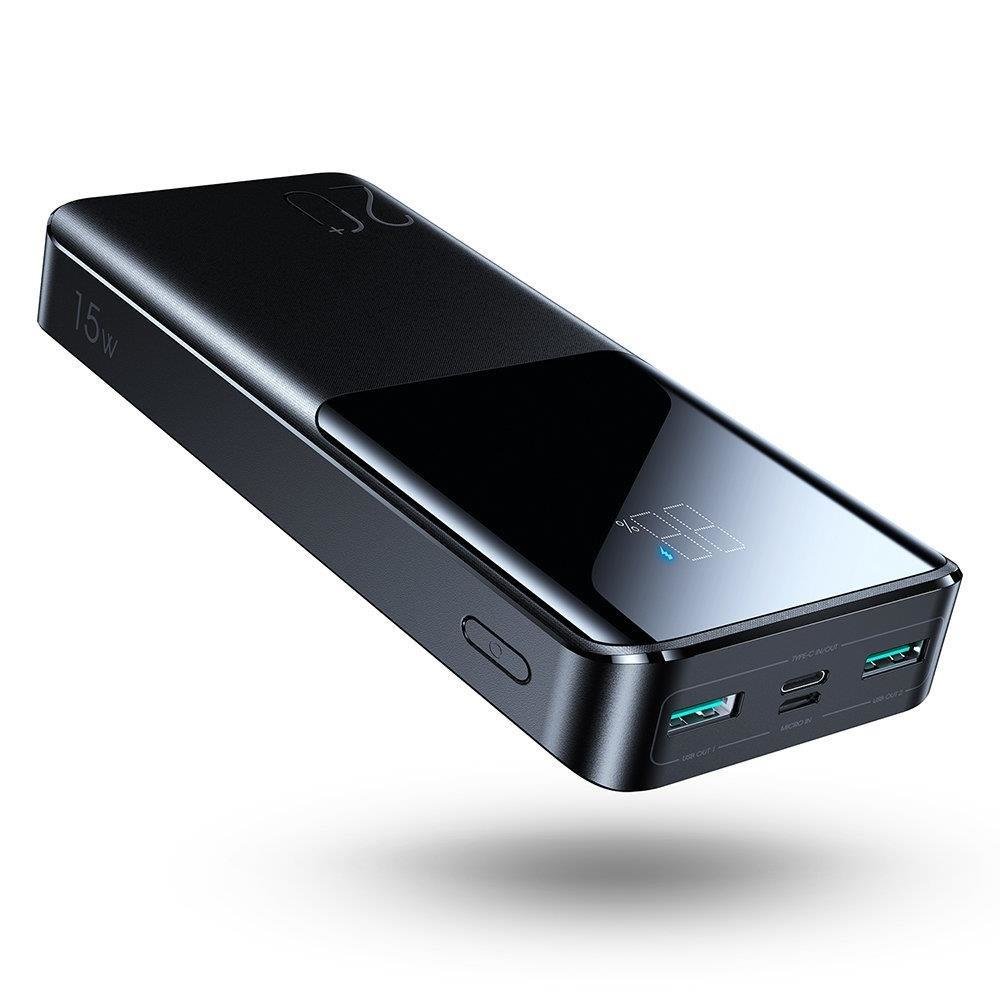 Power bank 20000mAh Joyroom - 2x USB, TIipo-C, Micro-USB, con ampio display digitale, 15 W, 20000 mAh - NERO